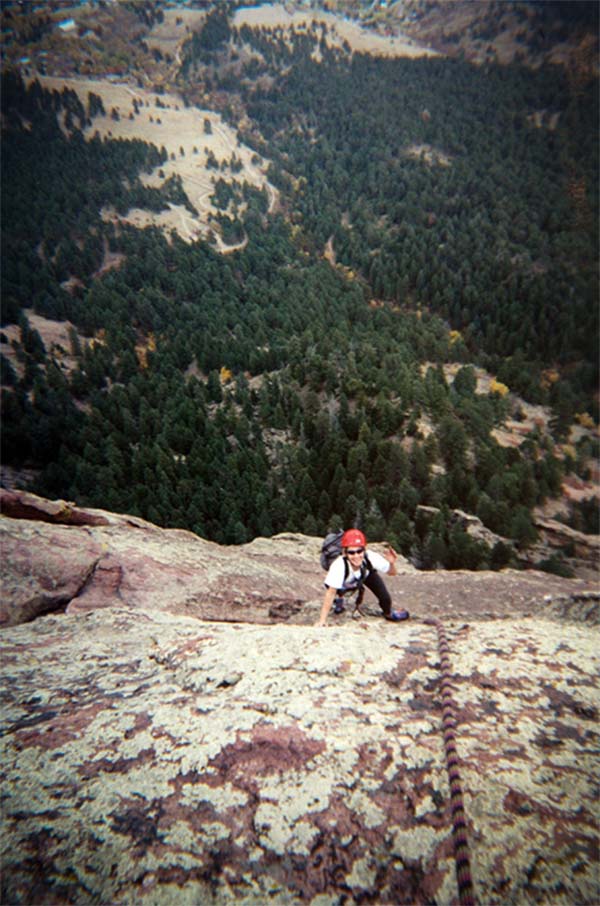 Climber viewed from above on the Flat Irons in Boulder, CO.