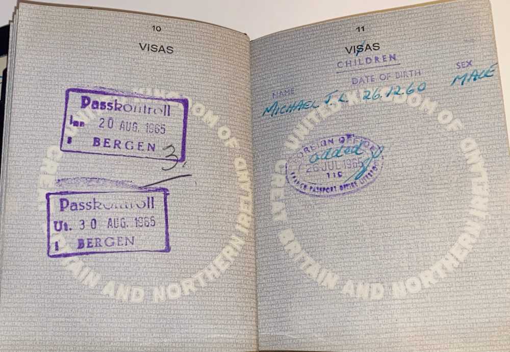 Passport open with stamps